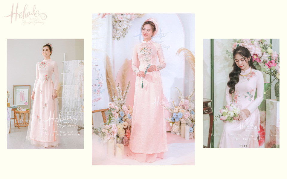 Bộ áo dài hồng phối quần cùng tông màu tạo sự hài hòa, thanh lịch và nữ tính cho người mặc.