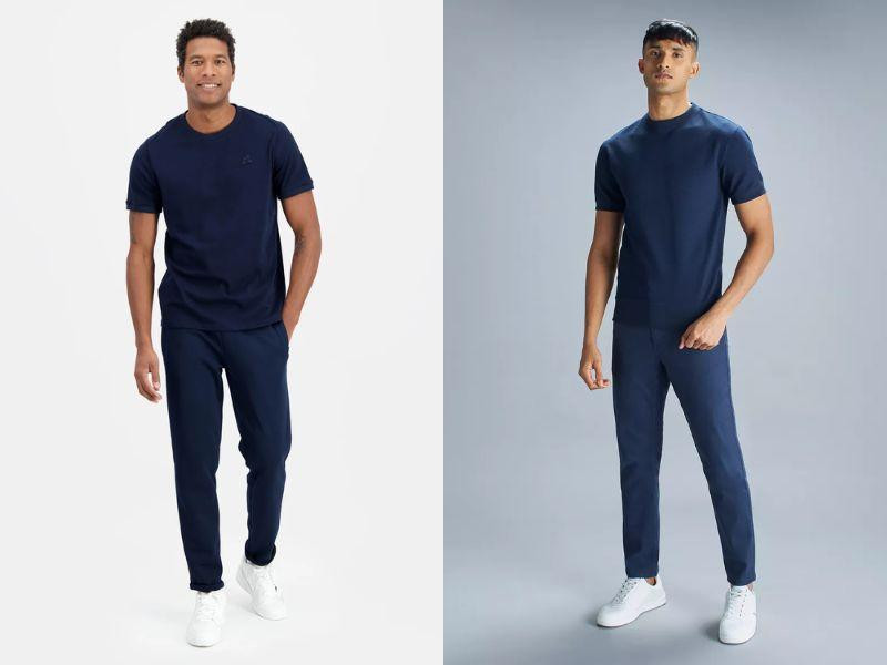 Bộ suit xanh than lịch lãm với áo sơ mi cùng tông, phong cách ton-sur-ton thể hiện sự đẳng cấp và chuyên nghiệp.