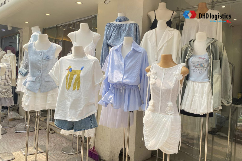 Các gian hàng quần áo đa dạng mẫu mã tại chợ Ninh Hiệp, nguồn sỉ thời trang giá tốt cho shop kinh doanh.