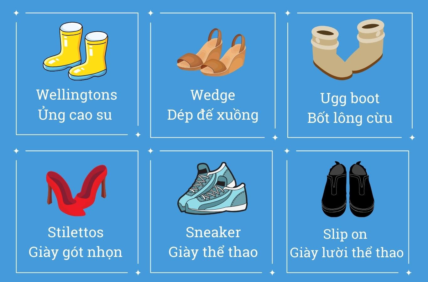 Các loại giày dép cơ bản bằng tiếng Anh