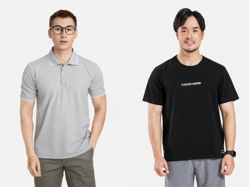 Các mẫu áo thun, polo, sơ mi basic của Coolmate, phù hợp phong cách năng động cho nam trung niên tại Hà Nội.