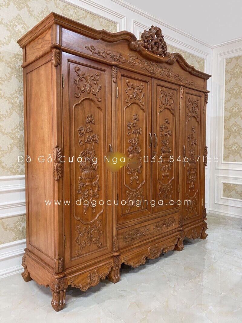 Các mẫu tủ quần áo gỗ gõ đỏ đa dạng về kiểu dáng