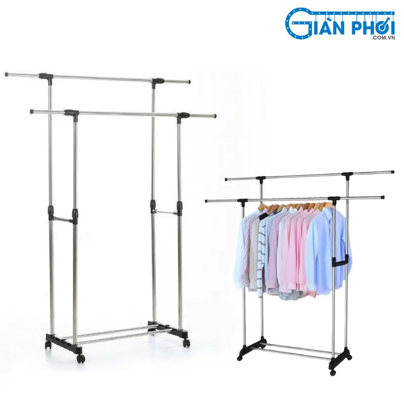 Cac thanh phoi quan ao inox sang bong, dai dien cho chat lieu inox cao cap 304, 316 voi do ben vuot troi.