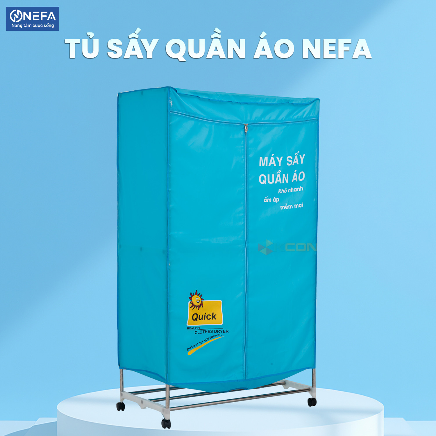 Cấu tạo bên trong của tủ sấy quần áo Nefa NFS01, thể hiện khung inox chắc chắn