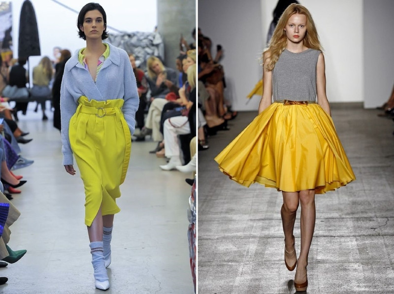 Cô gái thanh lịch trong set đồ áo sơ mi vàng kết hợp quần tây màu xám ghi, phong cách công sở thời thượng