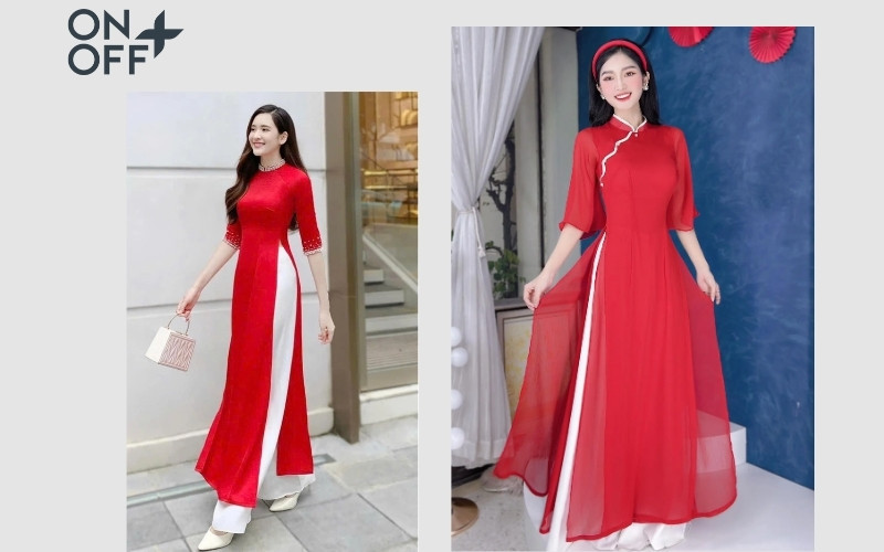 Cô gái Việt dịu dàng trong tà áo dài đỏ phối quần trắng tinh khôi, tôn lên vẻ đẹp truyền thống