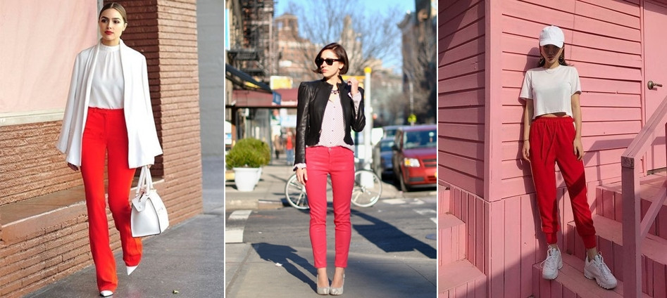 Cô nàng fashionista thanh lịch khi phối quần jogger đỏ đô với áo thun trắng và áo khoác dài cùng tông
