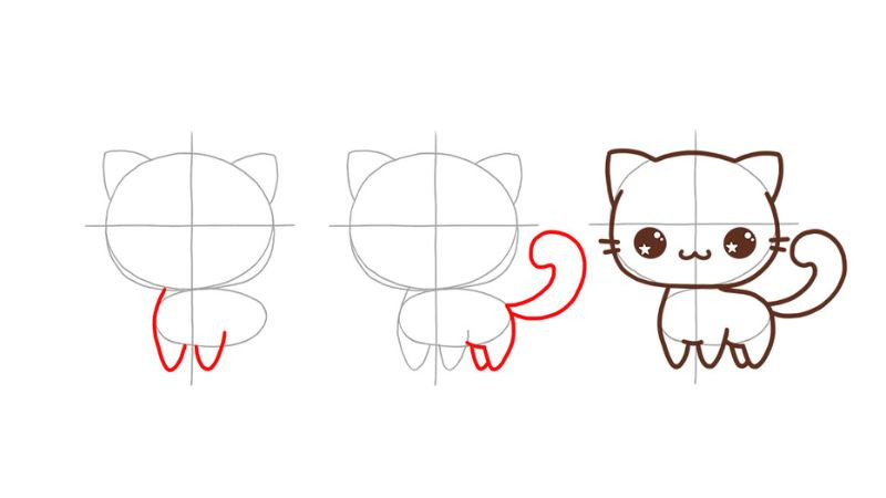 Cơ thể mèo chibi với đuôi dài