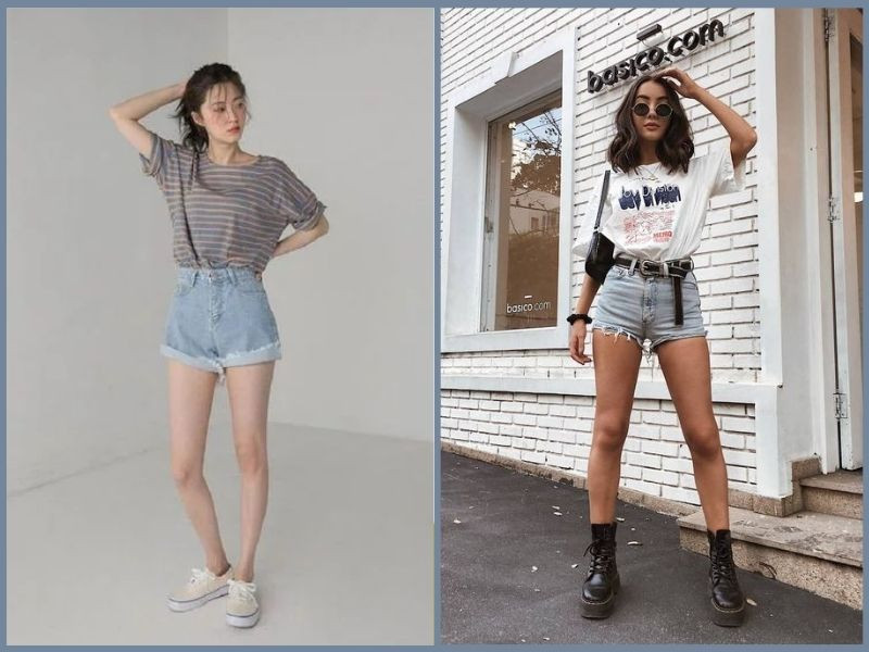 Đi chơi dạo phố mix ngay quần jean ngắn và áo thun nữ