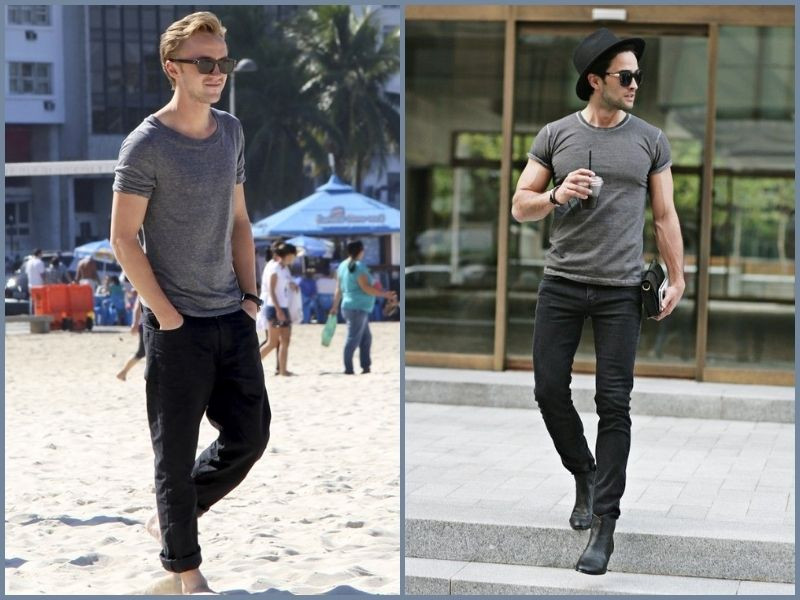 Đừng bỏ qua sự kết hợp “kinh điển” giữa áo thun xám và quần baggy jean đen