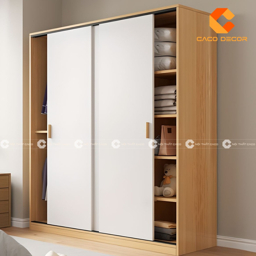 Hình ảnh minh họa kích thước và thiết kế tổng thể của tủ quần áo gỗ cửa lùa lớn