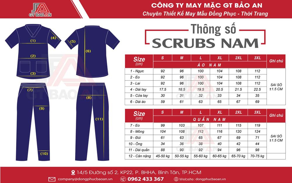 Hướng dẫn bảng size chuẩn cho bộ quần áo bác sĩ nam, tối ưu hóa sự thoải mái và chuyên nghiệp trong công việc