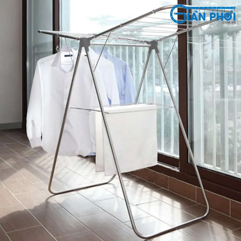 Ke phoi quan ao inox chu A kieu Han Quoc voi thiet ke gap gon, nho gon, thuan tien cho cac khong gian nho.