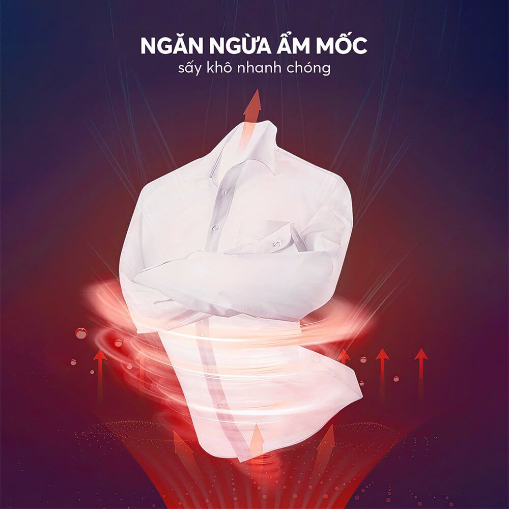 Khoang chứa rộng rãi của tủ sấy Elmich với công nghệ sấy nóng 360 độ, đảm bảo quần áo khô đều.