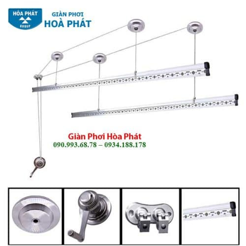Mẫu khung phơi quần áo thông minh Hòa Phát KS-990 với hai thanh phơi tiện lợi và hệ thống tay quay nhẹ nhàng.