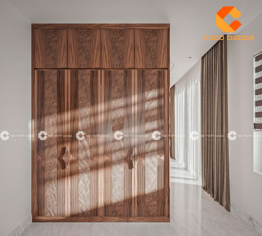 Mẫu thiết kế tủ quần áo hiện đại, sang trọng với gam màu trung tính, tối ưu cho không gian phòng ngủ đẹp