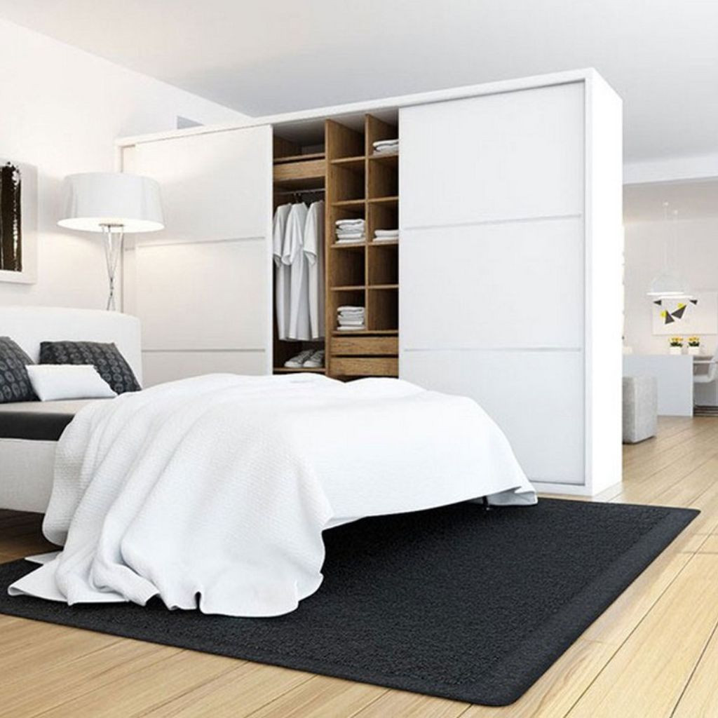 Mẫu tủ quần áo 2 mặt ngăn phòng cửa lùa hiện đại giúp tiết kiệm không gian