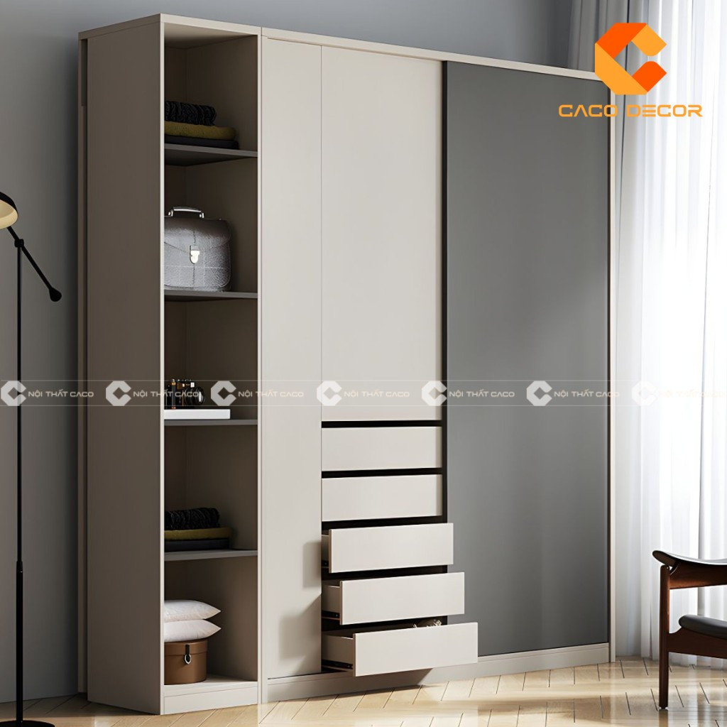 Mẫu tủ quần áo gỗ công nghiệp 1m8, không gian lưu trữ rộng rãi cho phòng master