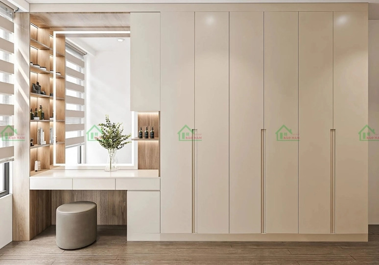 Mẫu tủ quần áo gỗ công nghiệp Bảo Nam thiết kế tùy chỉnh với nhiều ngăn kéo, tối ưu không gian lưu trữ quần áo