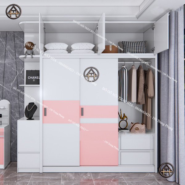 Mẫu tủ quần áo gỗ công nghiệp cánh lùa phong cách tối giản, màu sắc trang nhã