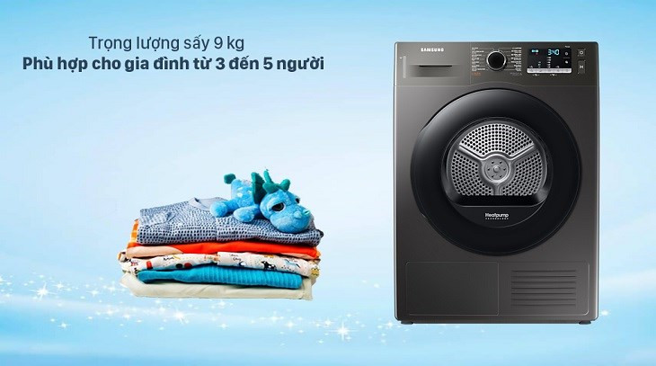 Máy sấy bơm nhiệt Samsung 9 kg DV90TA240AX/SV với công nghệ Optimal Dry và Quick Dry, thiết kế hiện đại.