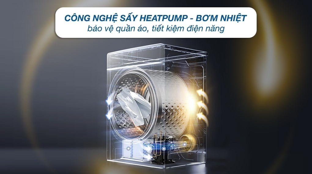 Máy sấy quần áo bơm nhiệt LG 10.5kg DVHP50M màu đen, với công nghệ Heatpump tiên tiến, giúp sấy khô hiệu quả, bảo vệ tối ưu sợi vải và tiết kiệm điện năng.