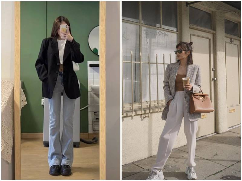 Mix quần suông ống rộng với áo blazer thanh lịch