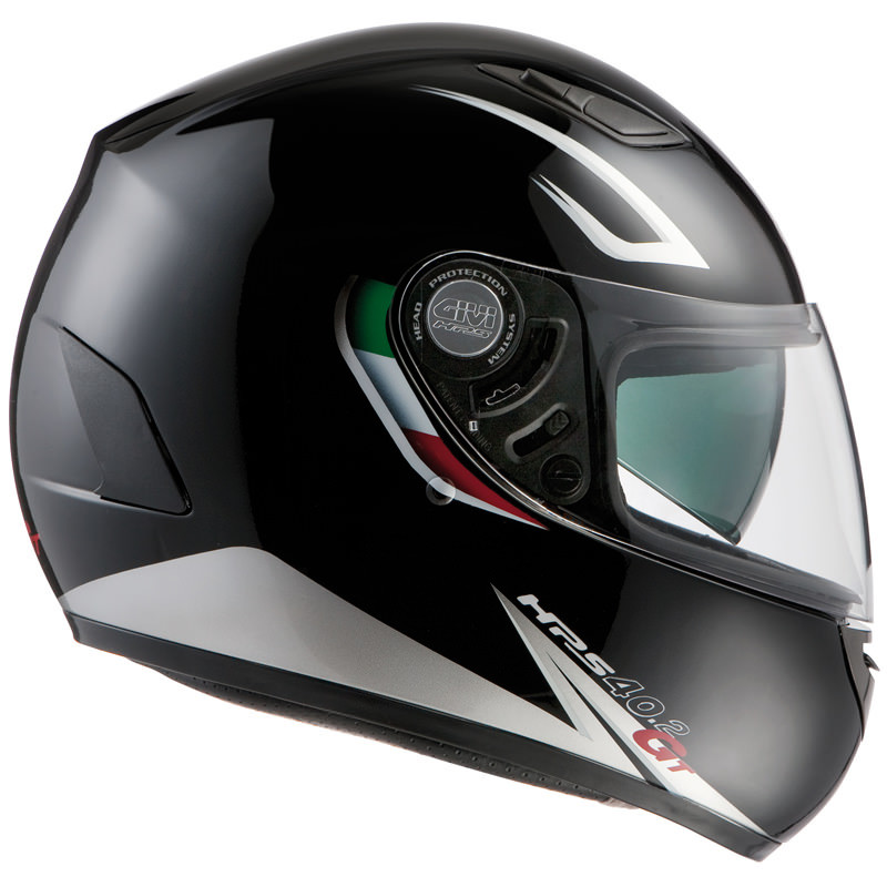 Mũ bảo hiểm xe máy Givi màu đen, loại full-face có kính che mặt, thiết yếu cho an toàn khi đi phượt