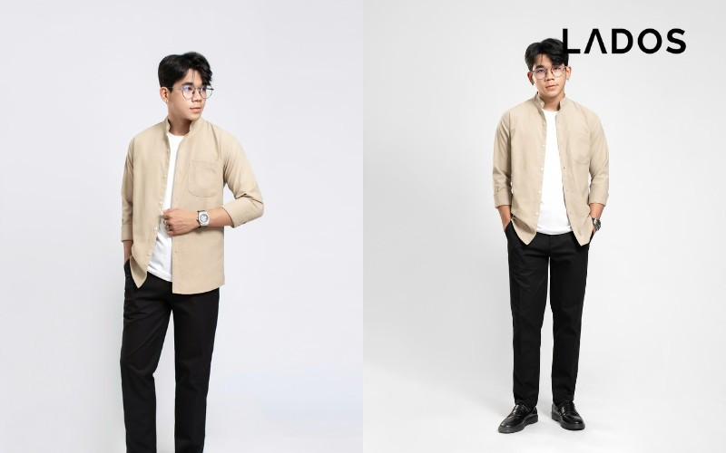 Nam giới sành điệu trong outfit áo thun, quần jean và áo sơ mi khoác ngoài