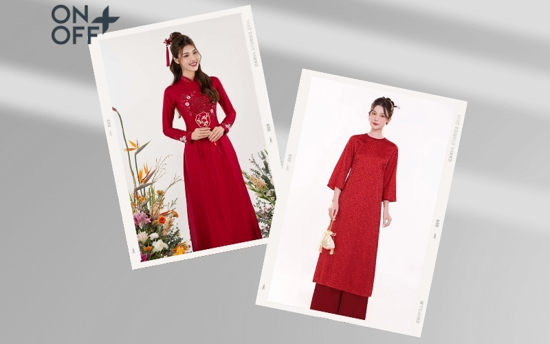 Người phụ nữ đo áo dài đỏ đô, nhấn mạnh tầm quan trọng của việc chọn kích thước phù hợp để tôn dáng