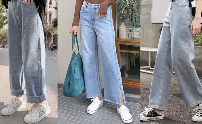 Nữ sinh thanh lịch mặc áo thun basic màu đen phối quần kaki ống rộng và giày sneaker trắng, chuẩn phong cách học đường