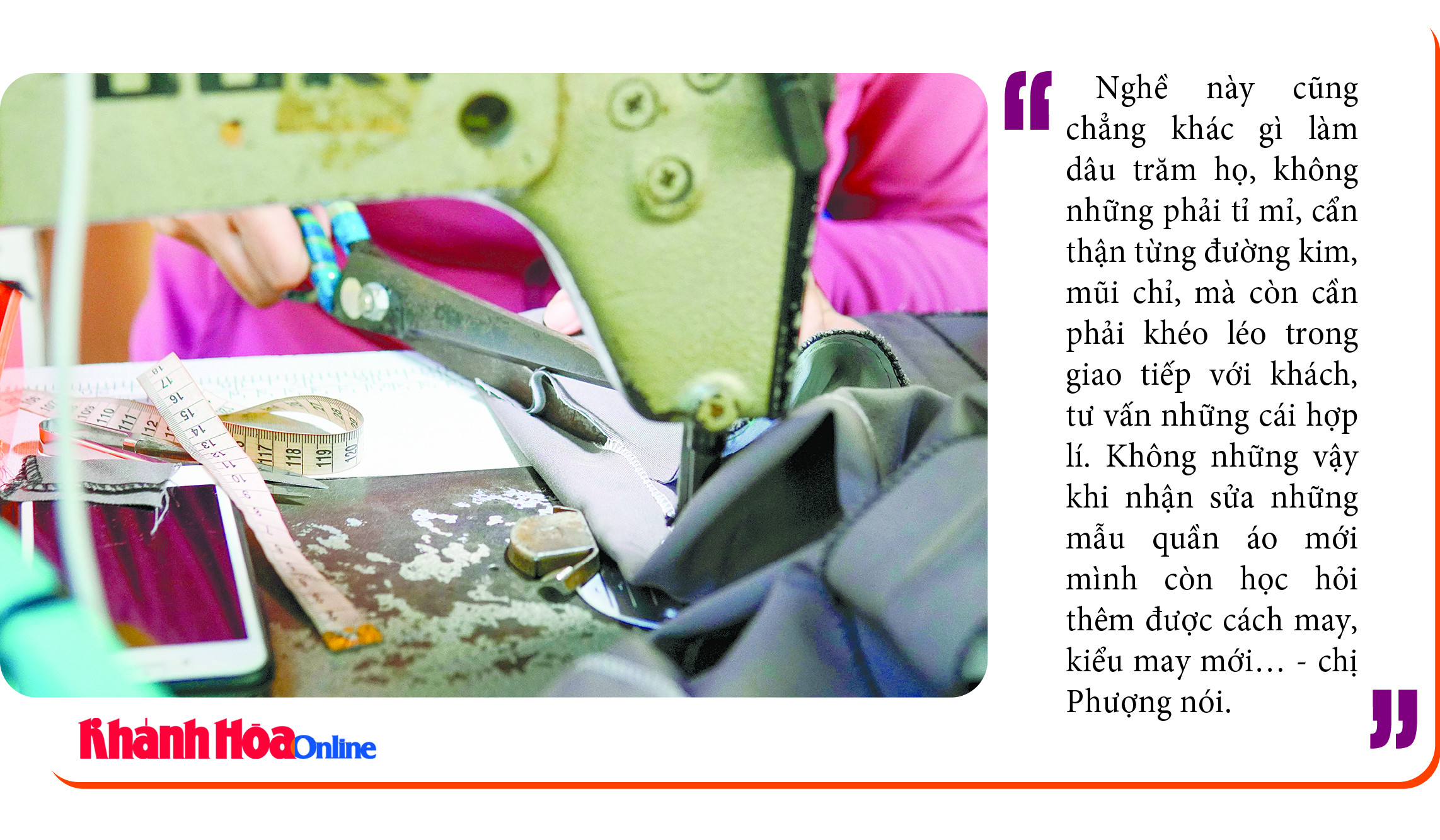 Nữ thợ may với đôi tay khéo léo đang thực hiện các công đoạn sửa chữa tỉ mỉ cho một món đồ thời trang