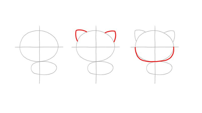 Phần đầu mèo chibi với tai và mắt to tròn