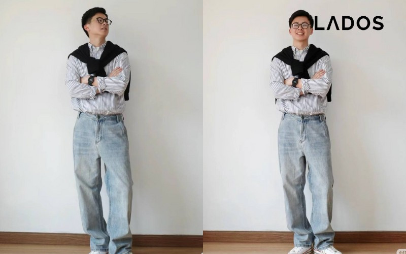 Phối áo sơ mi nam đóng thùng gọn gàng với quần jean cho môi trường công sở