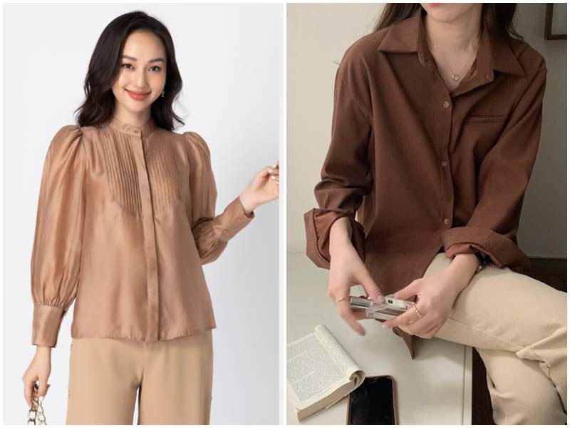 Phối đồ áo len nâu đậm dáng suông cùng quần tây màu nâu be, tạo nên outfit ấm áp, thanh lịch và hài hòa cho phái nữ.