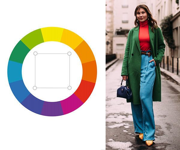 Phối màu bộ bốn hình vuông trong bảng phối màu quần áo mang lại phong cách cá tính nhưng hài hòa