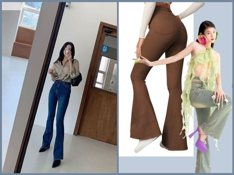 Phối quần ống loe với giày cao gót, giày thể thao hoặc boots đều rất hợp thời trang