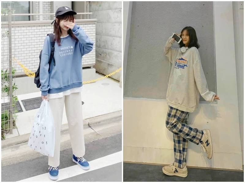 Phối quần suông ống rộng với áo sweater ấm áp