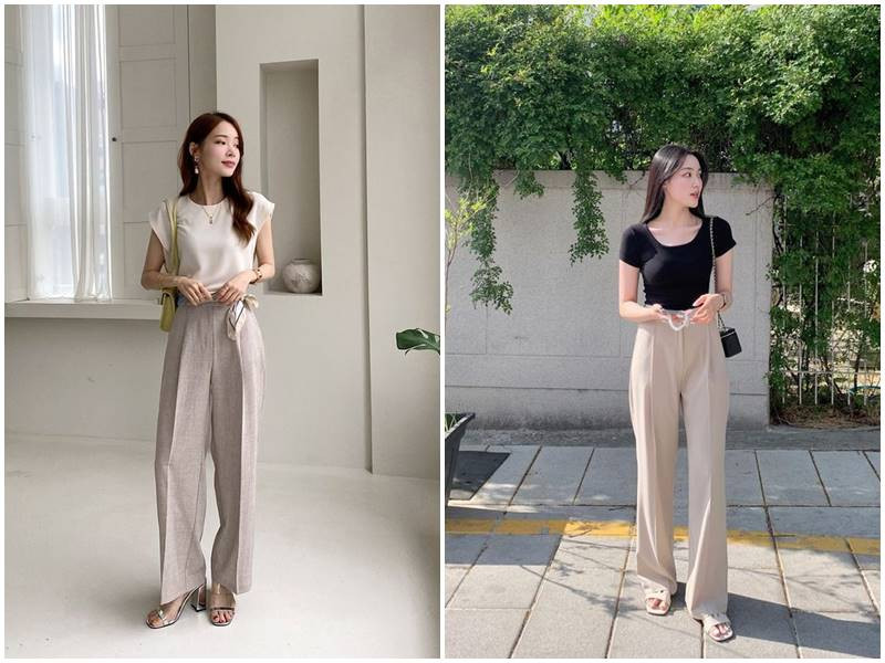 Phối quần suông ống rộng với áo thun năng động