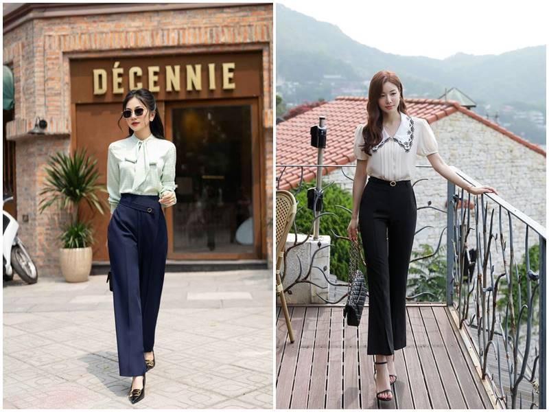 Phối quần suông ống rộng với sơ mi cách điệu