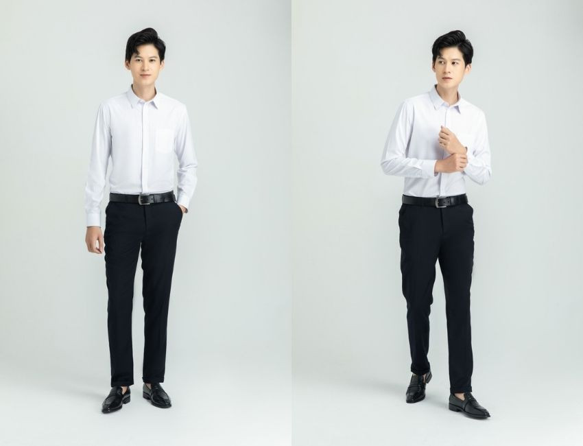 Phong cách công sở chuyên nghiệp khi đóng thùng áo sơ mi trắng và quần tây