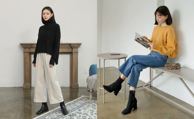 Phong cách thu đông cá tính với áo khoác da đen, quần kaki ống rộng và giày boot cổ thấp, tạo nên vẻ ngoài mạnh mẽ