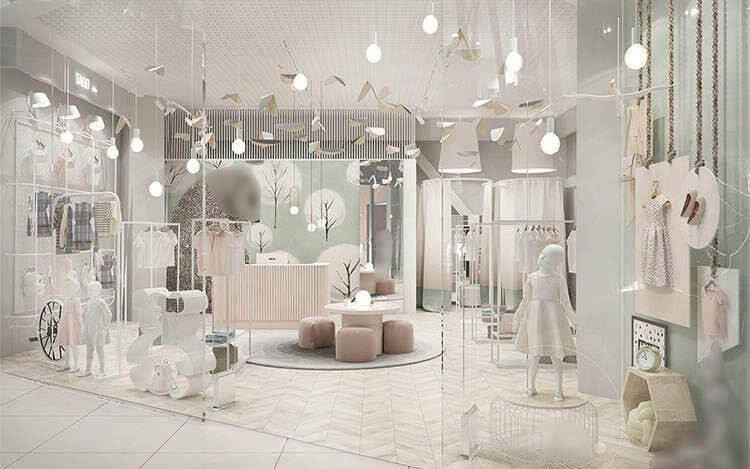 Phòng livestream bán quần áo trẻ em với cách phối màu tinh tế, nội thất sắp xếp khoa học, tạo không gian vui tươi, lung linh và thu hút các mẹ bỉm sữa