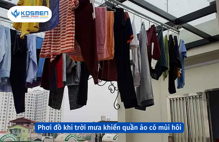 Quần áo phơi trong điều kiện thiếu nắng, ẩm ướt dễ bị ẩm mốc và có mùi hôi khó chịu.