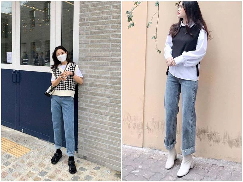 Quần suông ống rộng jean phong cách