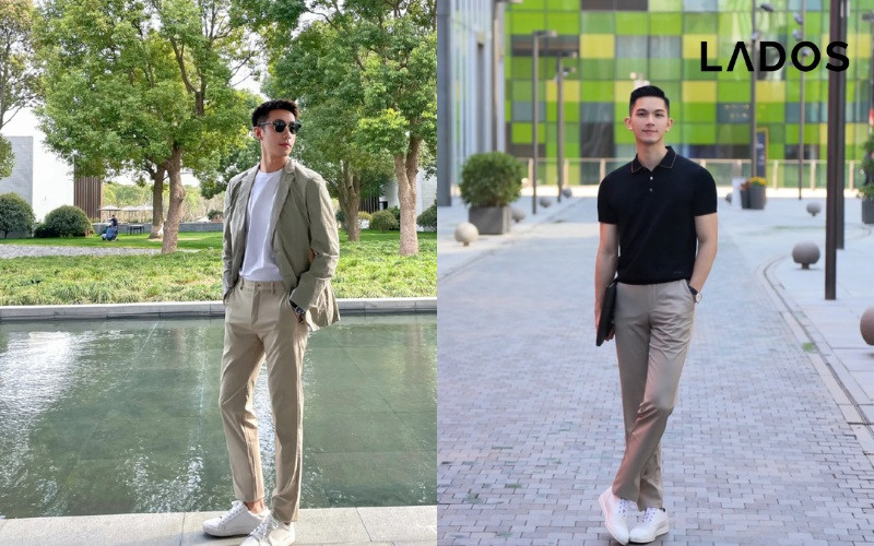 Quý ông cổ điển với quần tây và áo thun