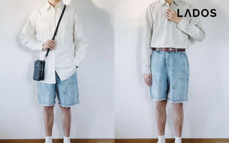 Sành điệu với áo sơ mi họa tiết và quần jean lửng màu xanh nhạt