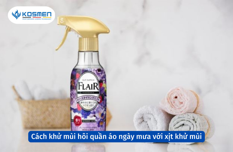 Sử dụng xịt khử mùi chuyên dụng là giải pháp nhanh chóng để khử mùi hôi quần áo trong những ngày mưa.