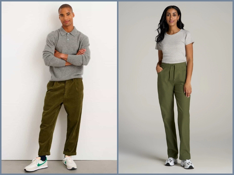 Tạo điểm nhấn khác biệt với áo xám và quần xanh rêu