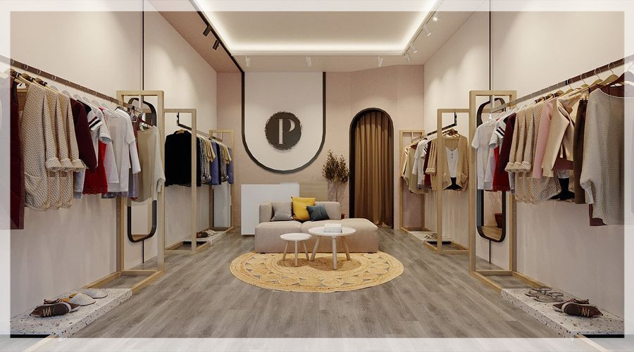 Thiết kế khu vực livestream ngay tại không gian shop quần áo, tối ưu diện tích và thuận tiện cho việc trưng bày sản phẩm thực tế, tăng tương tác khách hàng